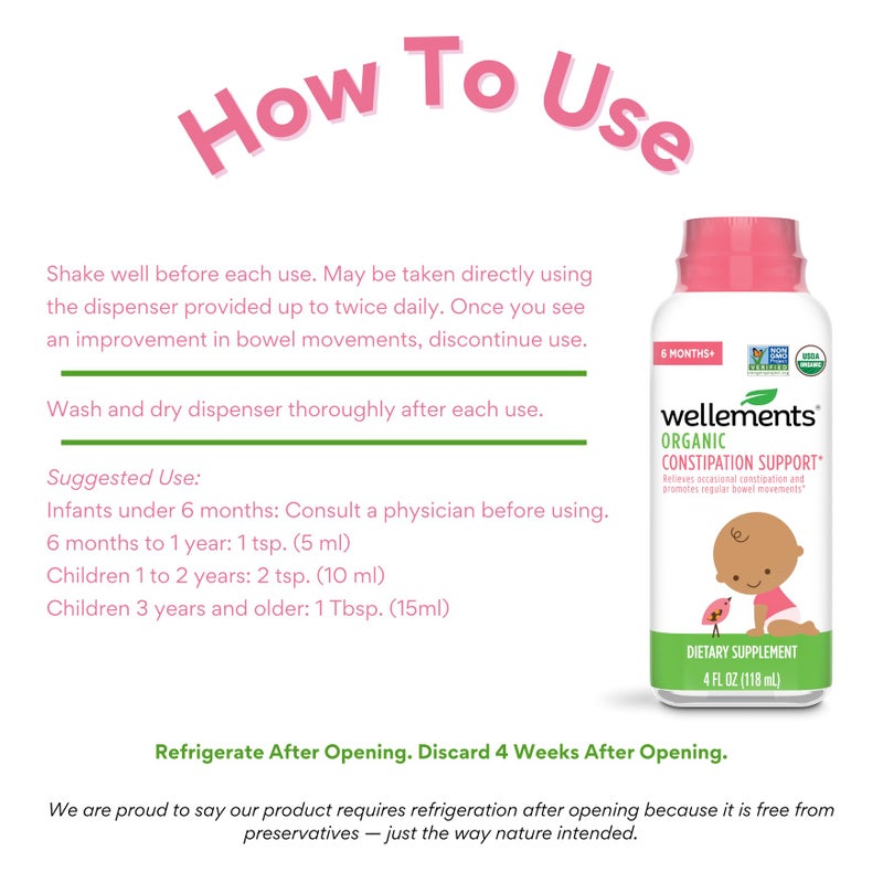 wellements Organic Baby Constipation Support Relieves Occasional Constipation for Infants & Toddlers, No Harsh Laxatives, USDA Certified Organic, 4 Fl Oz (Pack of 2), 6 Months + - Image 5